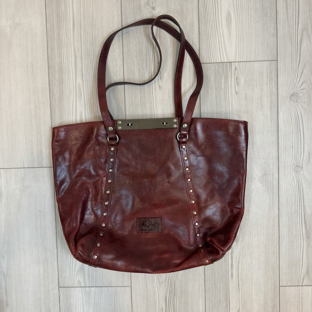 Patricia Nash Large Benvenuto Tote Maroon Red Leather Double Handle Boho‎